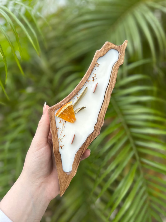 Sinjil Map Candle (Olive Leaf and Citron)